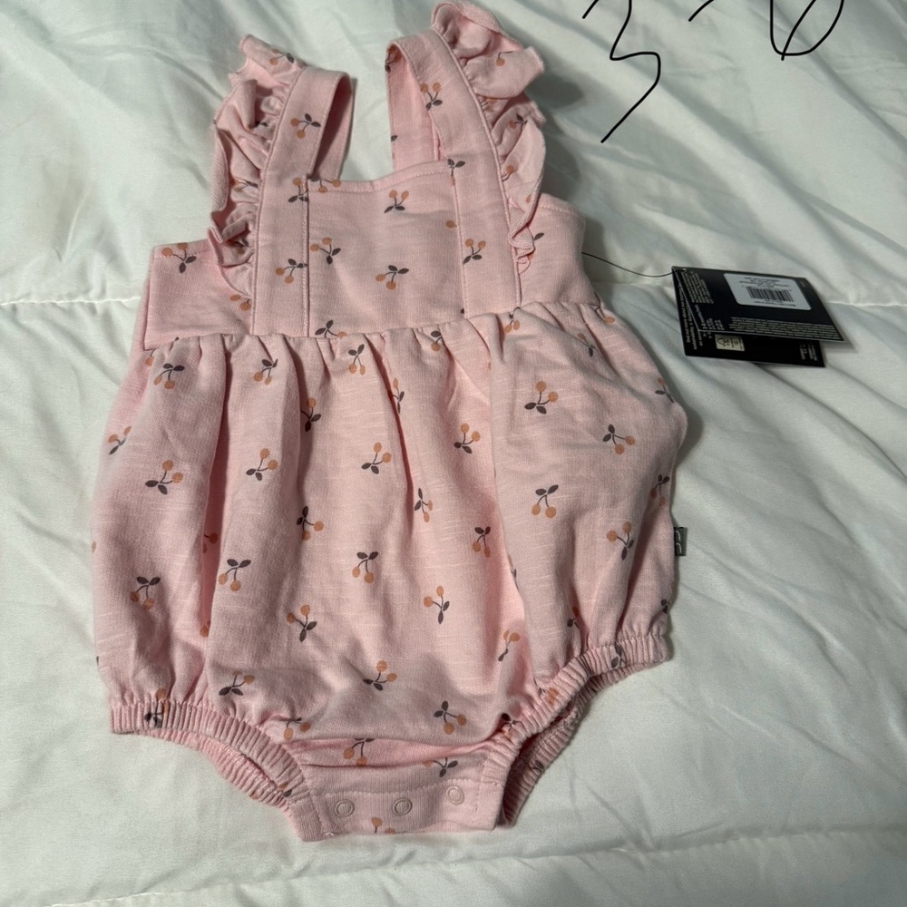 Pink Baby Romper with Cherry Print